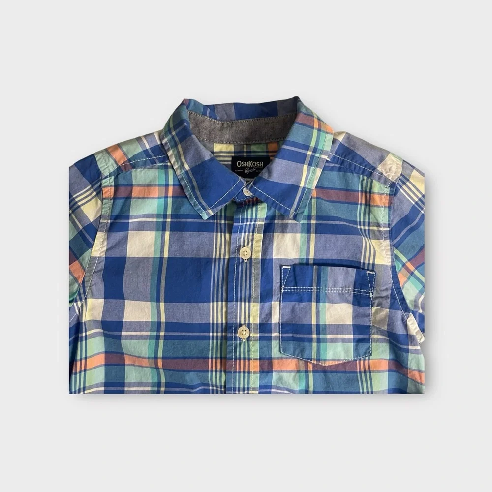 Oshkosh Blue Tone Plaid Button Up Shirt